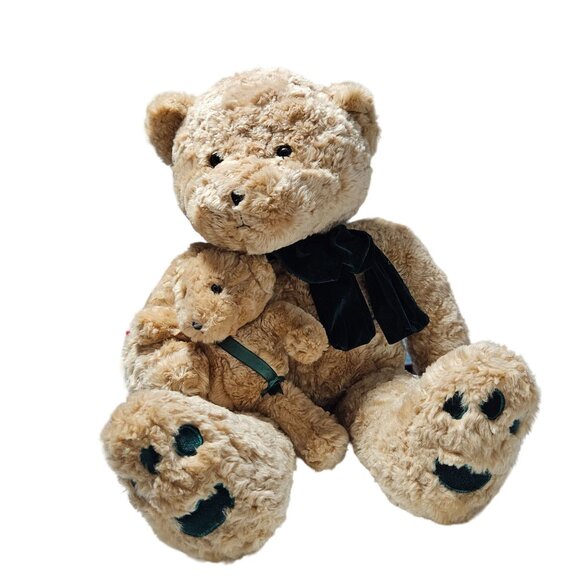 Vintage 2000 Chosun International Teddy Bear with Baby 25 inch Plush Green Bow - Picture 2 of 12